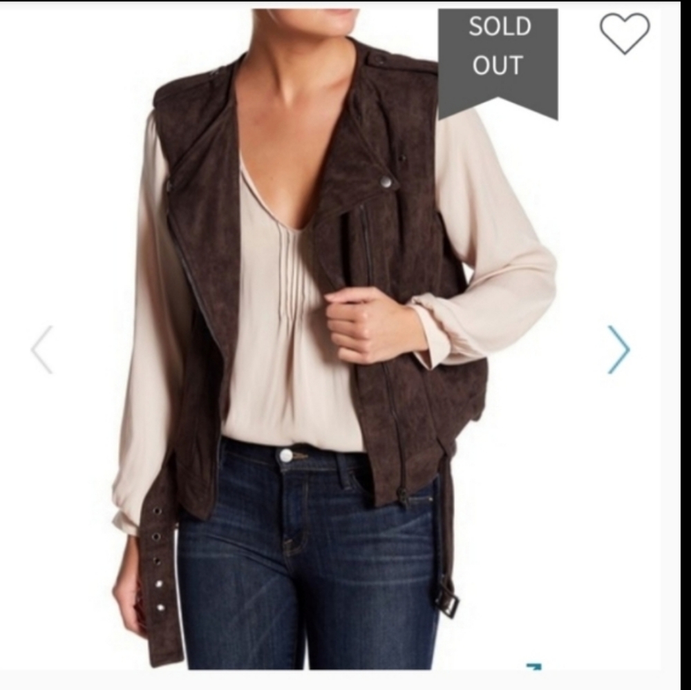 Astr the Label faux suede belted brown moto vest vegan